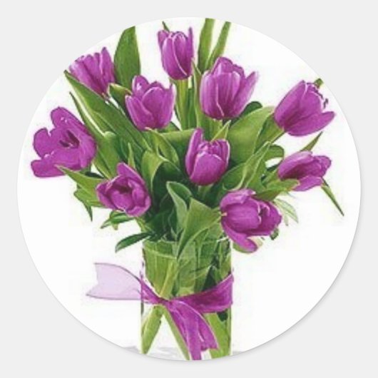 Sticker Rond tulipes pourpres dans le vase (Devant)