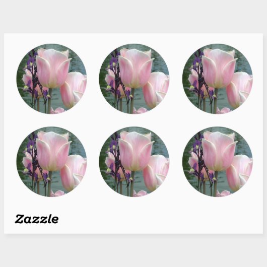Sticker Rond Tulipes roses (Feuille)