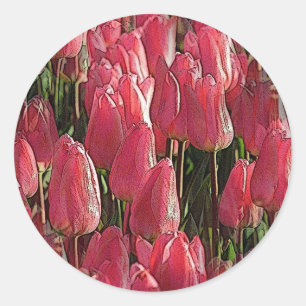 Sticker Rond Tulipes roses florales