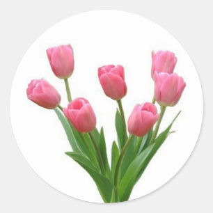Sticker Rond tulipes roses - personnalisable