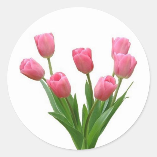 Sticker Rond tulipes roses - personnalisable (Devant)