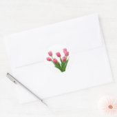 Sticker Rond tulipes roses - personnalisable (Enveloppe)