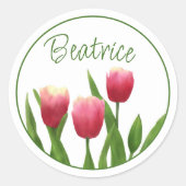Sticker Rond Tulipes rouges avec verdure (Devant)