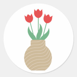 Sticker Rond Tulipes rouges dans le vase