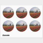 Sticker Rond Tulipes rouges et moulin à vent (Feuille)