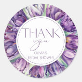 Sticker Rond Tulipes violettes Remerciements pour Baby Shower (Devant)