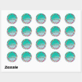 Sticker Rond Tulipes violettes roses sur Aquarelle Turquoise No (Feuille)
