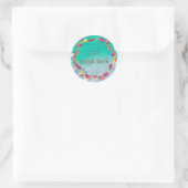 Sticker Rond Tulipes violettes roses sur Aquarelle Turquoise No (Sac)