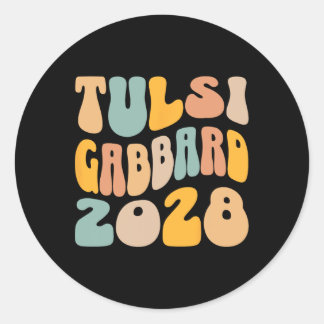 Sticker Rond Tulsi Gabrd 2028 For President Wavy Groovy Electio