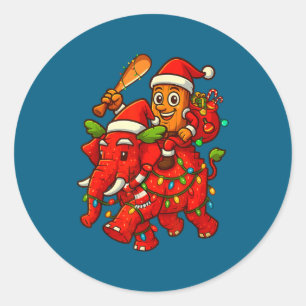 Sticker Rond Tung Tung Sahur à cheval sur un éléphant Noël Ital