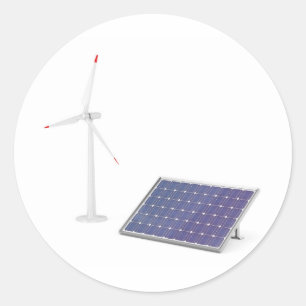 Sticker Rond Turbine éolienne et panneau solaire