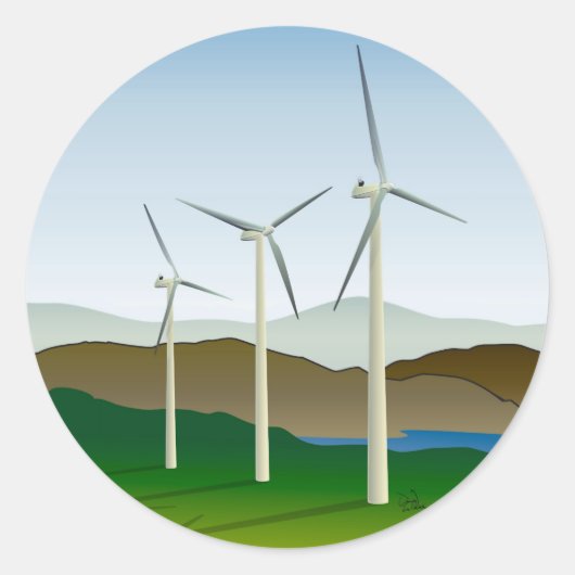 Sticker Rond Turbine éolienne par lac (Devant)
