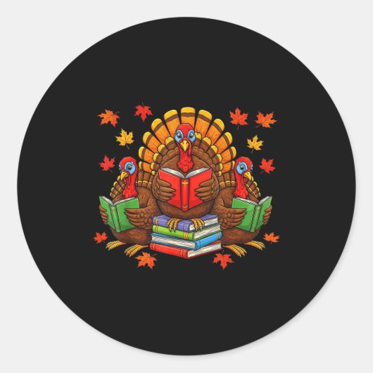 Sticker Rond Turkey Reading Books Teacher Fall Thanksgiving Boo (Devant)