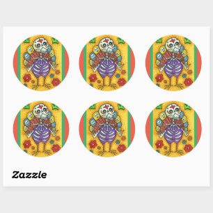 STICKER ROND TURQUIE BONES COLORÉS FOLK MERCI OISEAU OISEAU