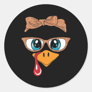 Sticker Rond Turquie Face Eyelashes Leopard Gles Drôle Thanksgi
