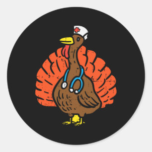 Sticker Rond Turquie Infirmière amusante Thanksgiving Scrub Top