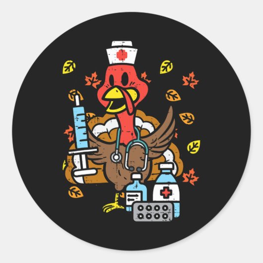 Sticker Rond Turquie Infirmière Thanksgiving Fall Scrub Infirmi (Devant)
