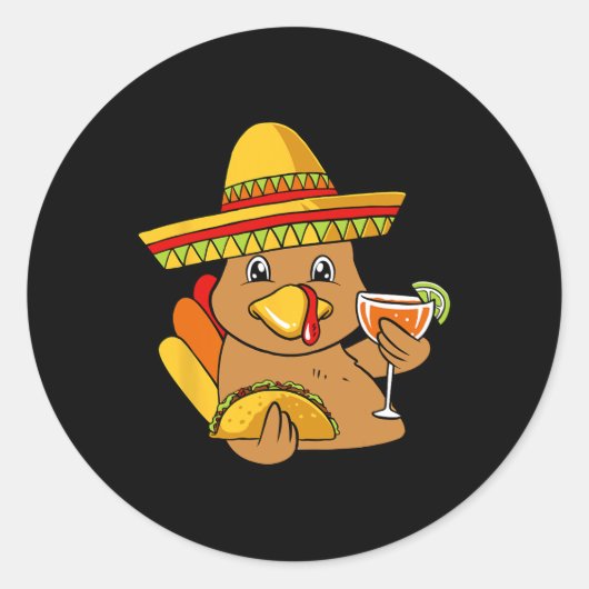 Sticker Rond Turquie Manger Taco Thanksgiving Day Mexicain F (Devant)