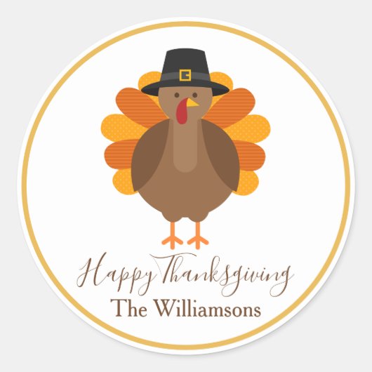 Sticker Rond Turquie mignonne | Thanksgiving (Devant)