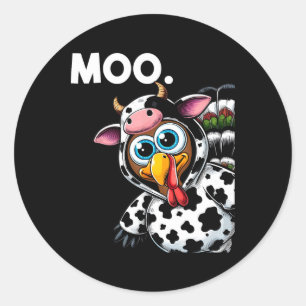 Sticker Rond Turquie Moo Costume de vache drôle Thanksgiving Ha