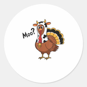 Sticker Rond Turquie Moo Vache drôle Thanksgiving Performance S