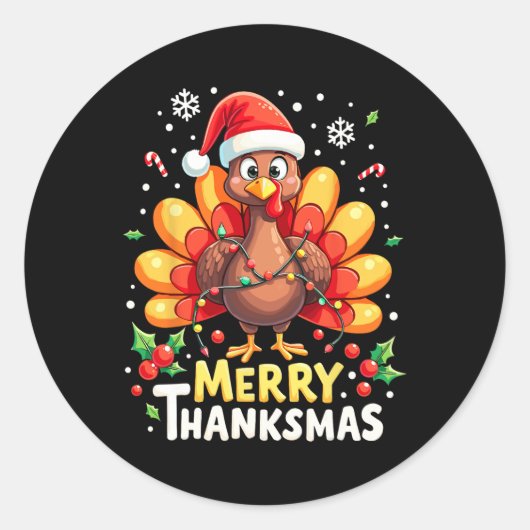 Sticker Rond Turquie Père Noël Joyeux Joyeux Thanksmas Thanksgi (Devant)