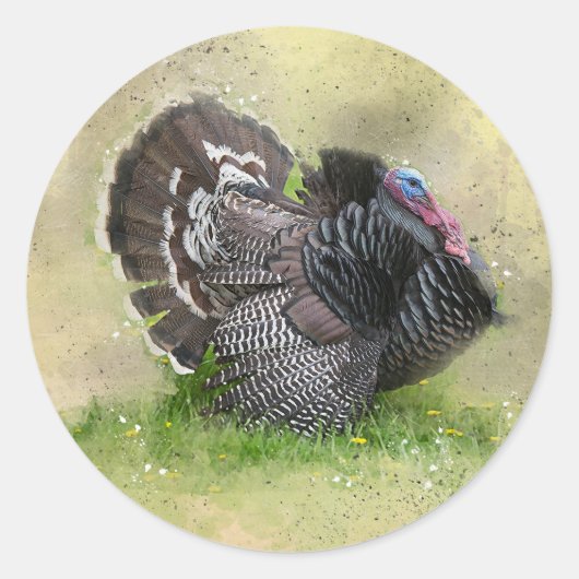 Sticker Rond Turquie sauvage en champ floral (Devant)