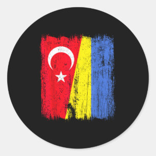 Sticker Rond Turquie Ukraine Demi-drapeau Héritage turc ukraini