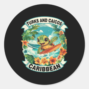 Sticker Rond Turquois et Caïques Caraïbes Mignon Tortue de mer