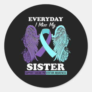 Sticker Rond Turquoise Aile pourpre Miss Soeur Prévention du su