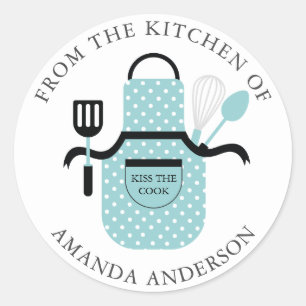 Sticker Rond Turquoise Apron Kiss the Cook from the Kitchen of