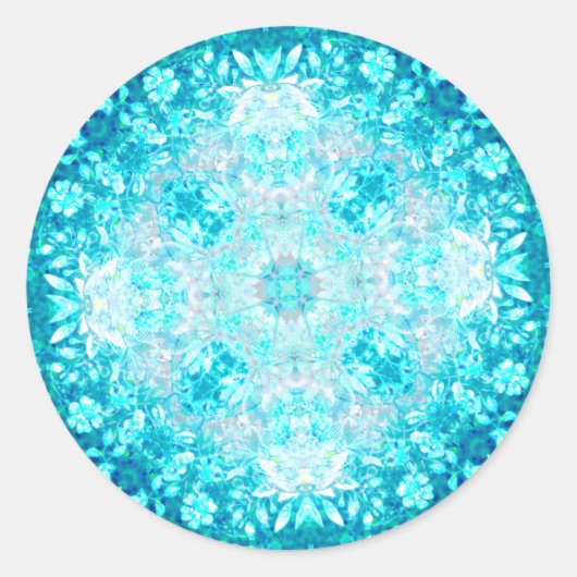 Sticker Rond Turquoise Aqua Blue Floral (Devant)