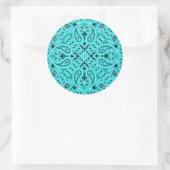 Sticker Rond Turquoise Aqua Paisley Western Bandana Scarf Print (Sac)