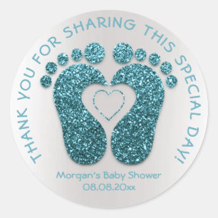 Sticker Rond Turquoise Baby shower de pieds coeur Favoriser Mer