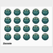 Sticker Rond Turquoise Barne Bois Chaîne Lumières Mariage Merci (Feuille)