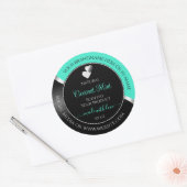 Sticker Rond Turquoise Black Wavy Silver Coeurs mignons Étiquet (Enveloppe)