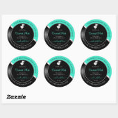 Sticker Rond Turquoise Black Wavy Silver Coeurs mignons Étiquet (Feuille)