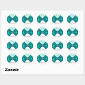 Sticker Rond Turquoise & blanc Damas Chic Bow Glam Sweet 16 Par (Feuille)