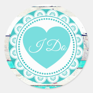 Sticker Rond Turquoise Blanc Lacey I Do WeddingStickers