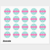 Sticker Rond Turquoise Blanc Marocain #5 Rose Chaud 2 Nom Monog (Feuille)
