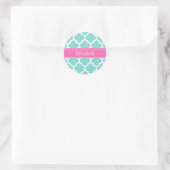 Sticker Rond Turquoise Blanc Marocain #5 Rose Chaud 2 Nom Monog (Sac)