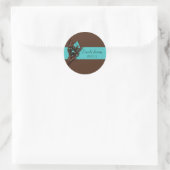 Sticker Rond Turquoise Bleu et Brown Enregistrer la date Sti (Sac)