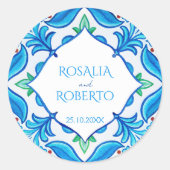 Sticker Rond Turquoise bleu mexicain Talavera nom de mariée et  (Devant)