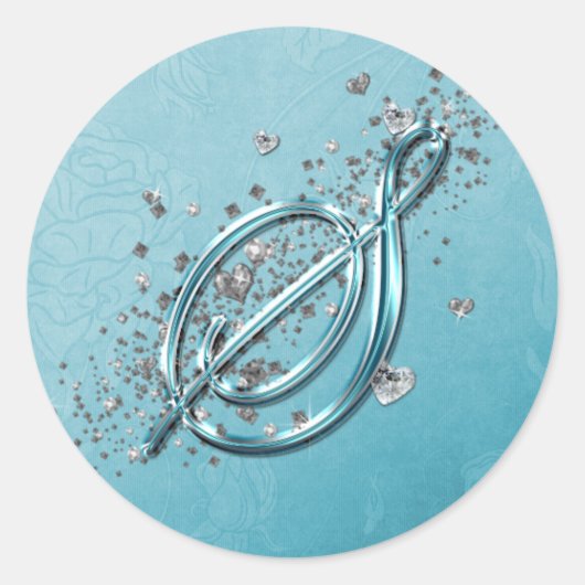 Sticker Rond Turquoise Bleu Parties scintillant Argent Script T (Devant)