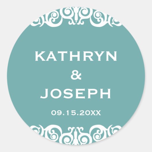 Sticker Rond Turquoise bleu victorien scroll mariage faveur éti (Devant)