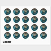 Sticker Rond Turquoise Blue Agate parties scintillant Monogramm (Feuille)