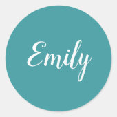 Sticker Rond Turquoise Blue Cursive Script Name Pretty (Devant)