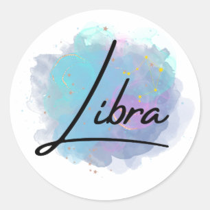 Sticker Rond Turquoise Blue Galaxy Libra Zodiac Constellation