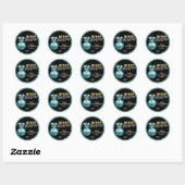Sticker Rond Turquoise Blue Gold Parties scintillant Joyeux Noë (Feuille)