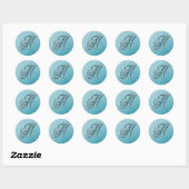 Sticker Rond Turquoise Blue Silver Parties scintillant Script T (Feuille)